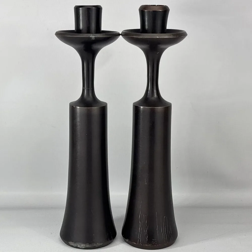 Dansk Brown Bronzed Solid Brass Candlesticks JHQ Jens H. Quistgaard Pair MCM